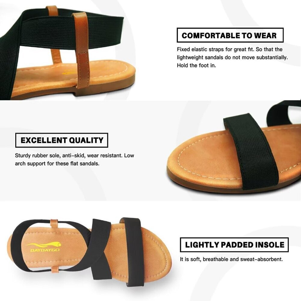Women's Elastic Flat Sandals Rubber Sole Casual Slip On Comfortable - Picture 6 of 6